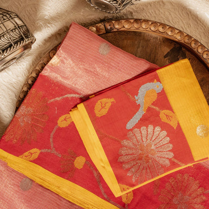 Rose Tissue Kota with Red Paithani Border
