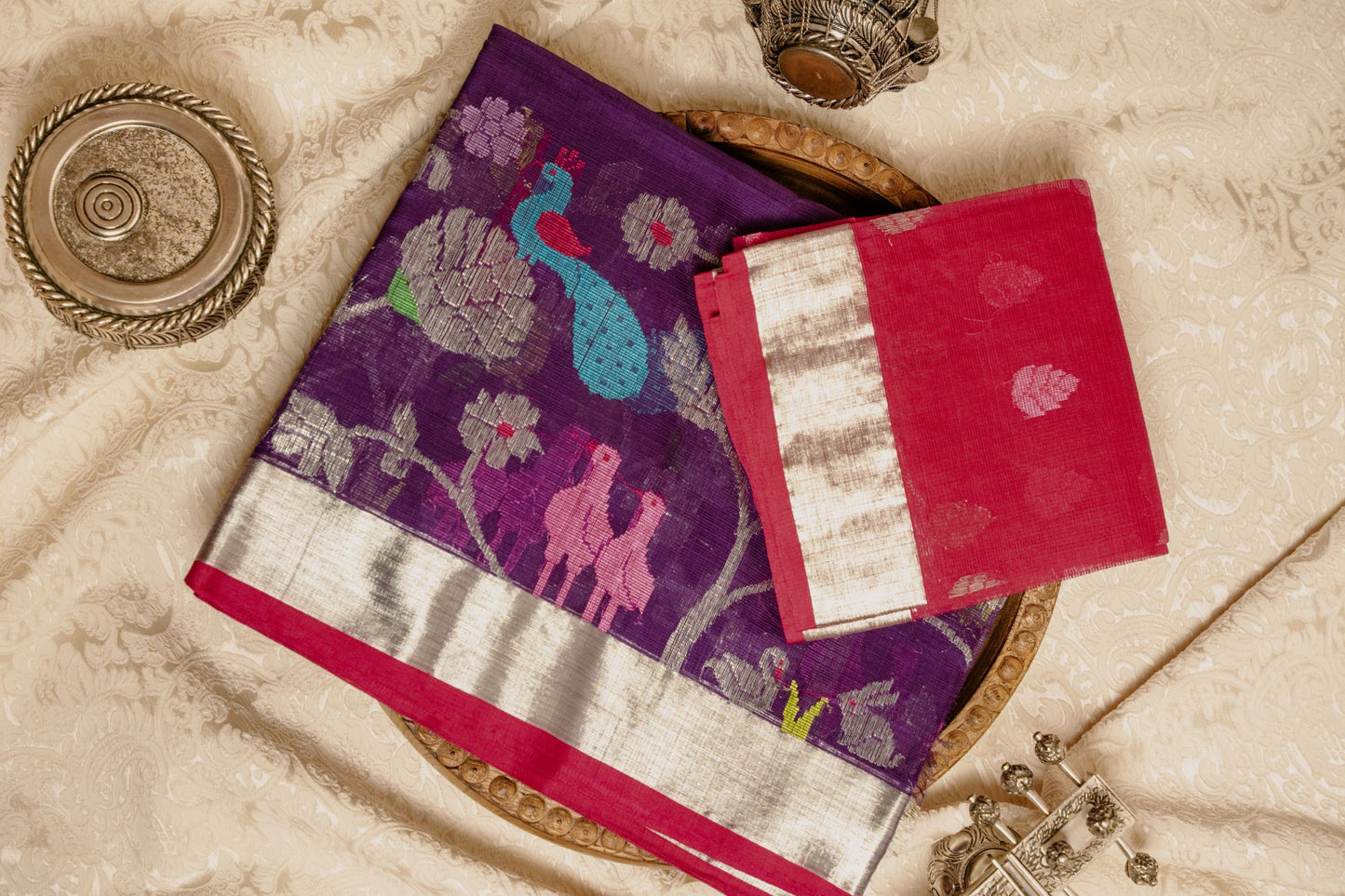 Purple Zari Kota Saree with Peacock Paithani Weave