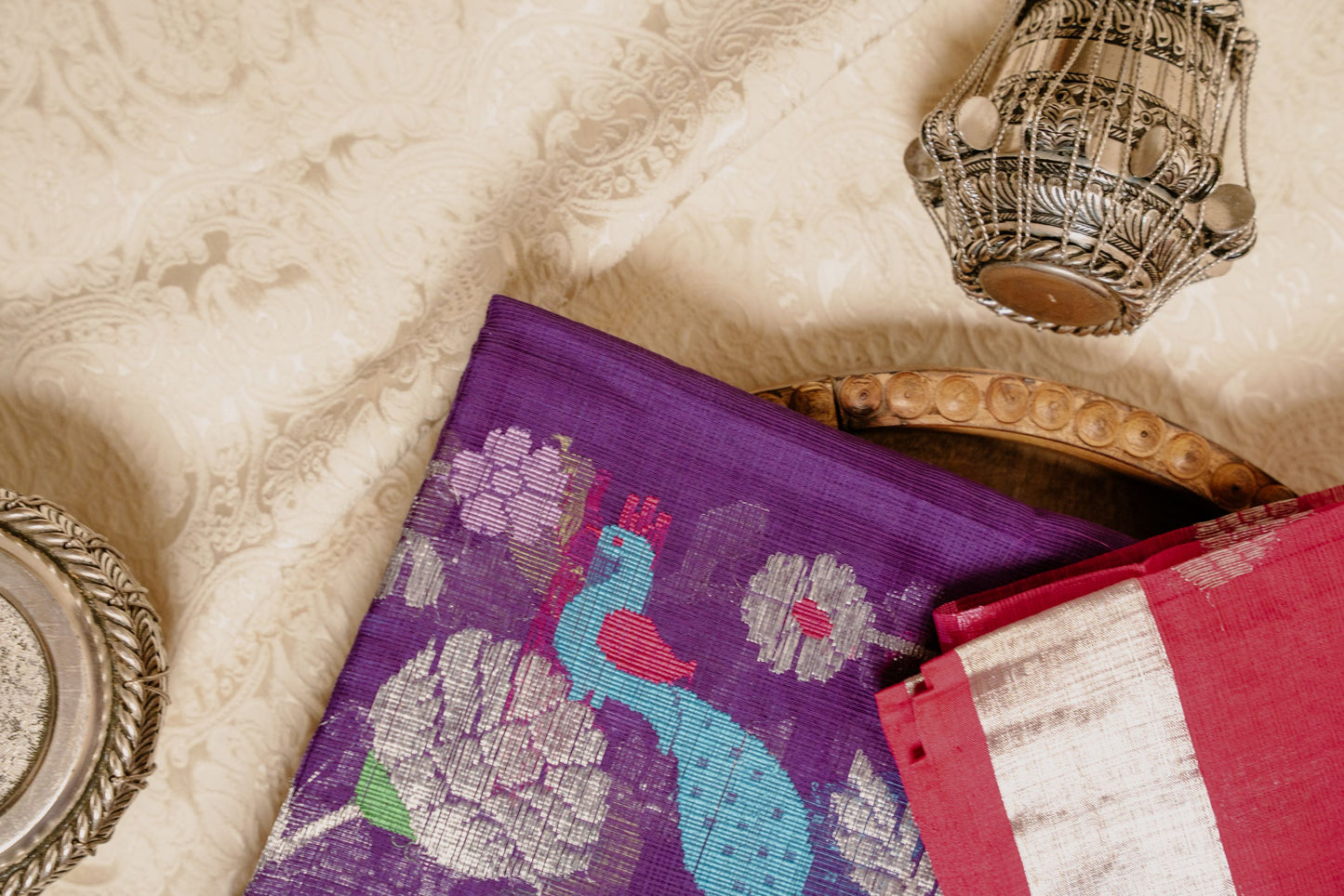 Purple Zari Kota Saree with Peacock Paithani Weave