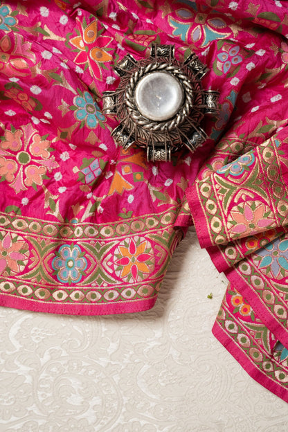 Pink Gadwal Silk Patola Bandhini saree
