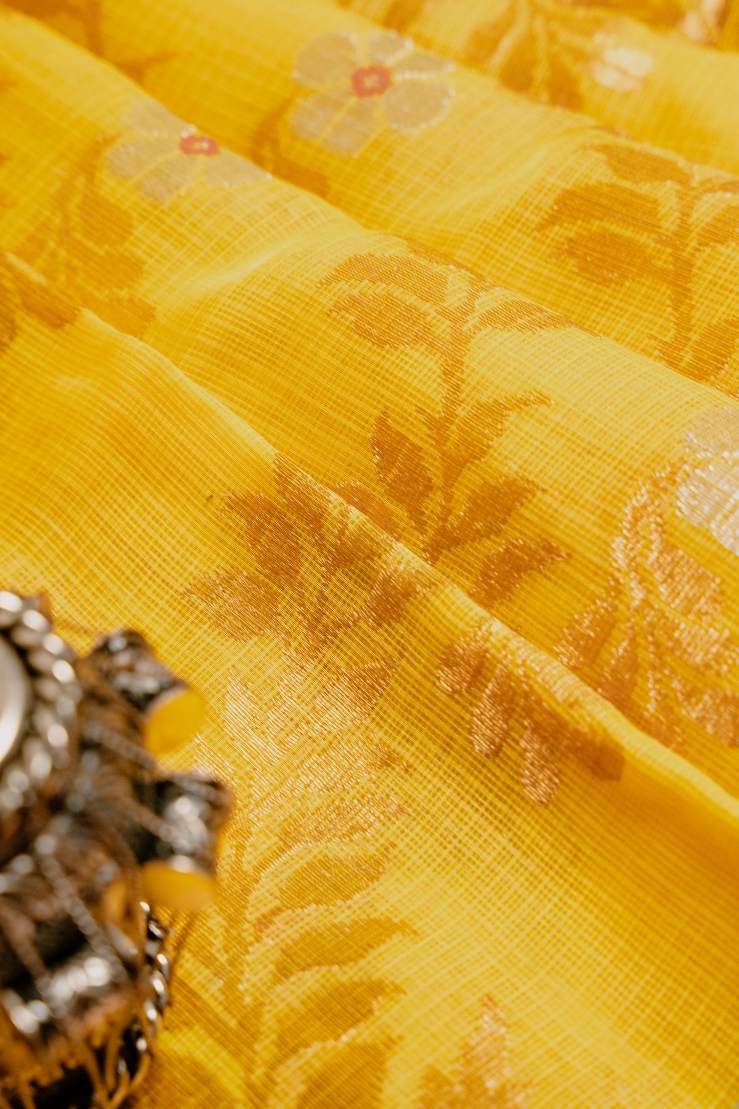 Mustard Copper-Orange Zari Kota Saree with Jaal