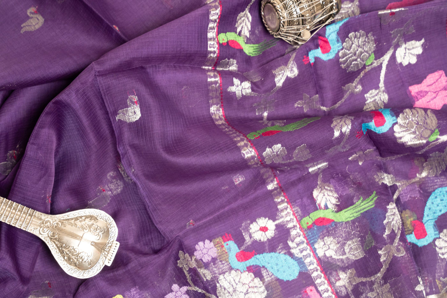 Purple Zari Kota Saree with Peacock Paithani Weave
