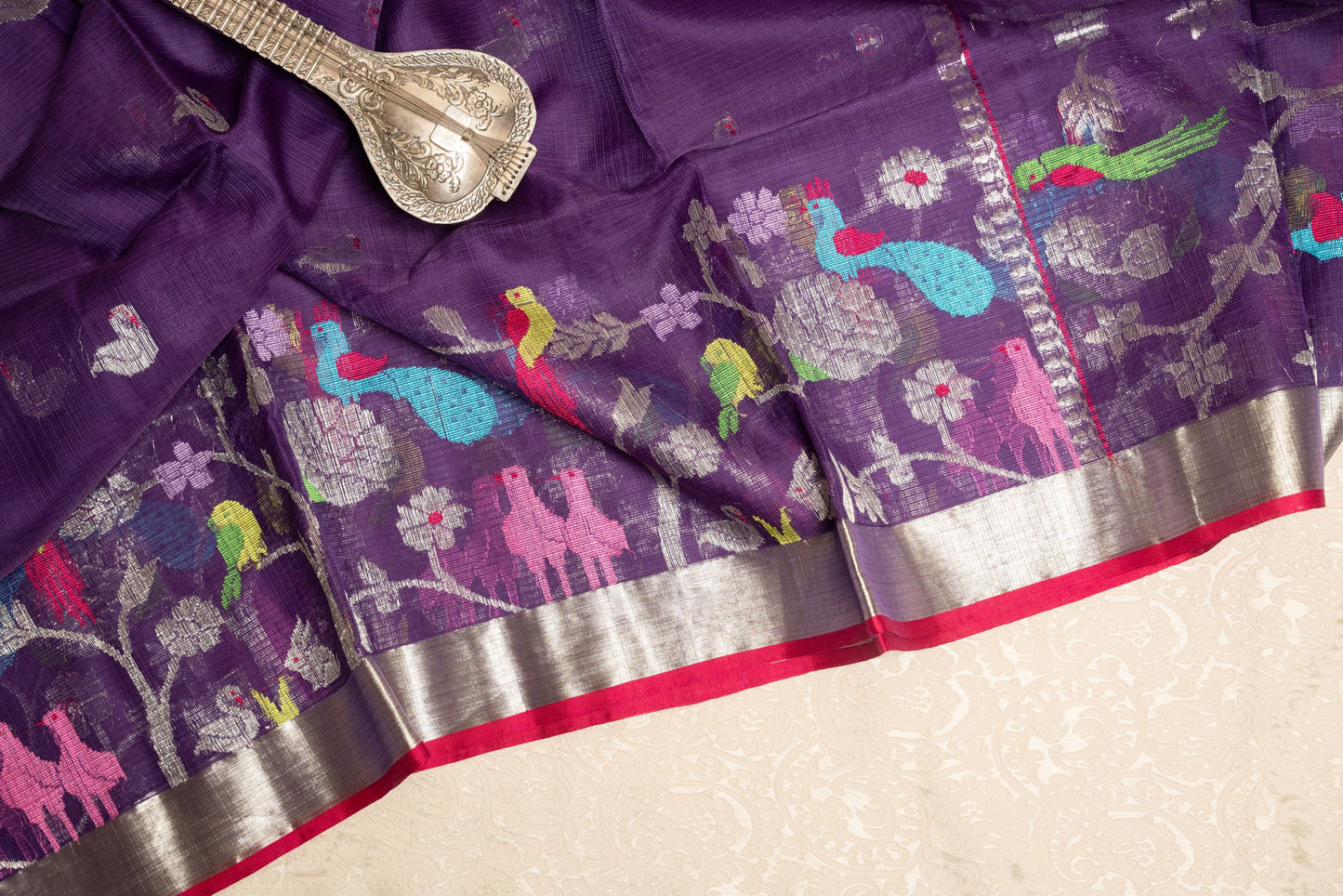 Purple Zari Kota Saree with Peacock Paithani Weave