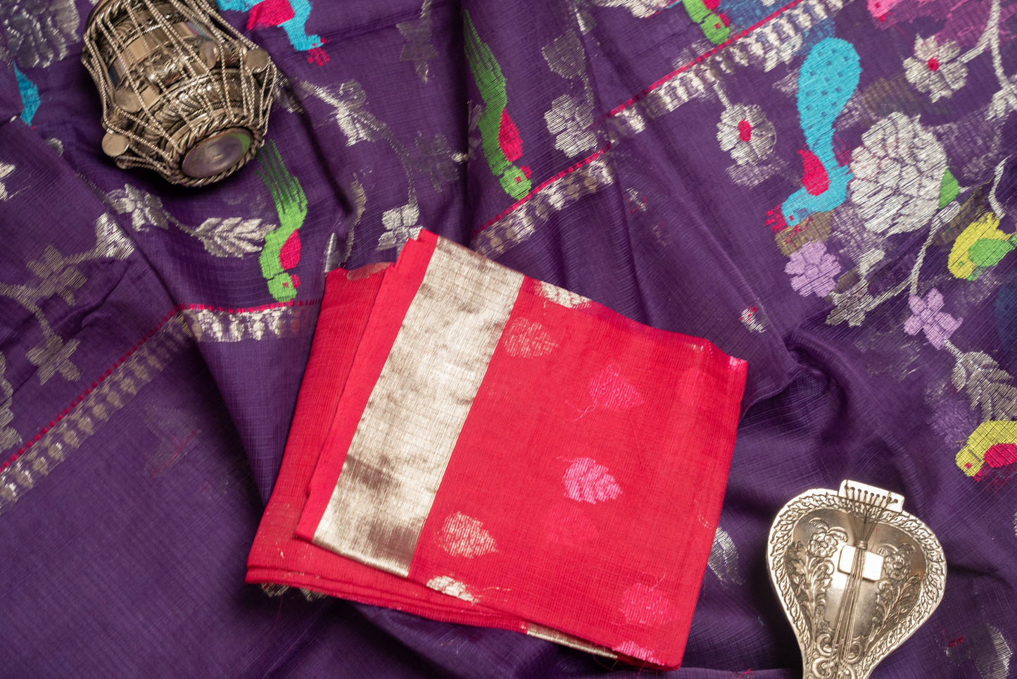 Purple Zari Kota Saree with Peacock Paithani Weave
