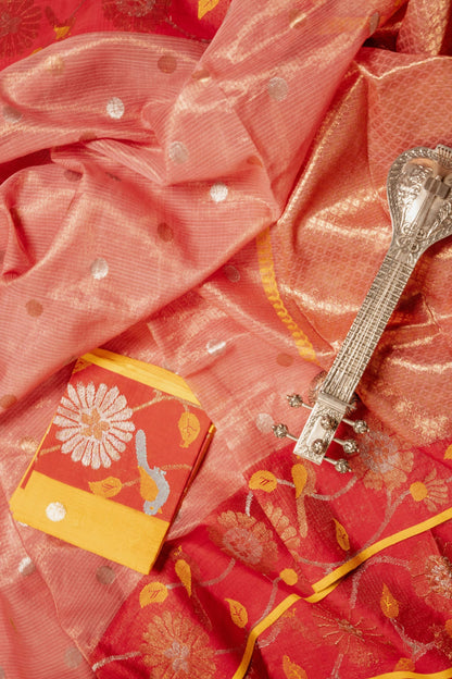 Rose Tissue Kota with Red Paithani Border