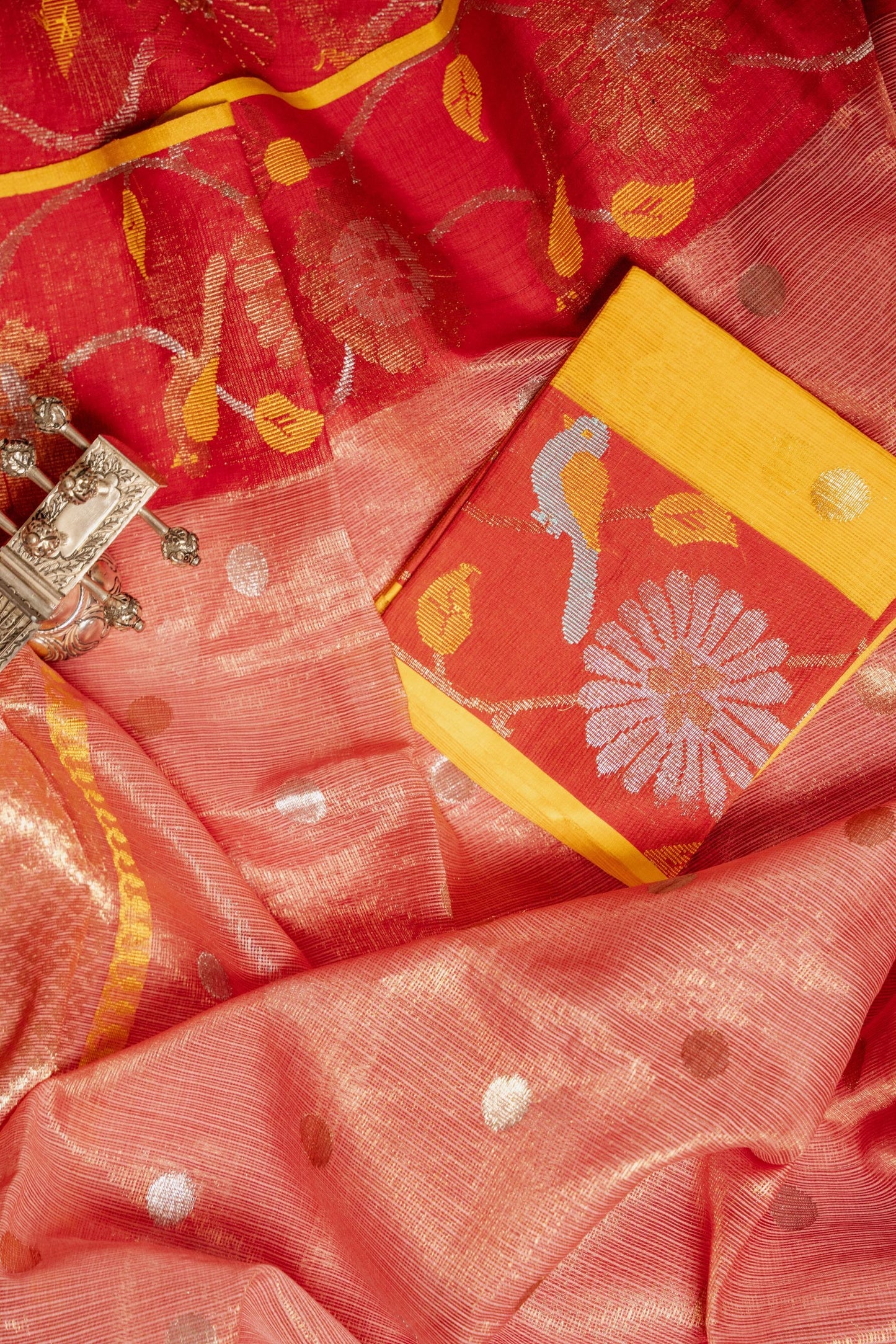 Rose Tissue Kota with Red Paithani Border
