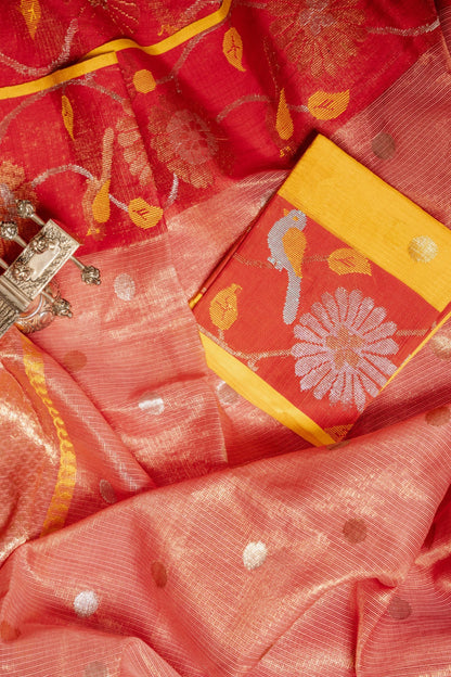Rose Tissue Kota with Red Paithani Border