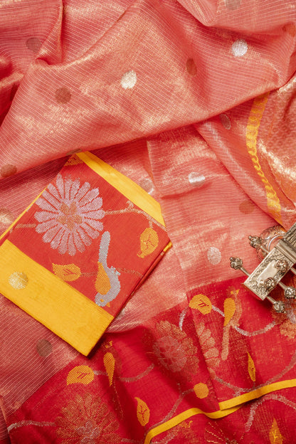 Rose Tissue Kota with Red Paithani Border