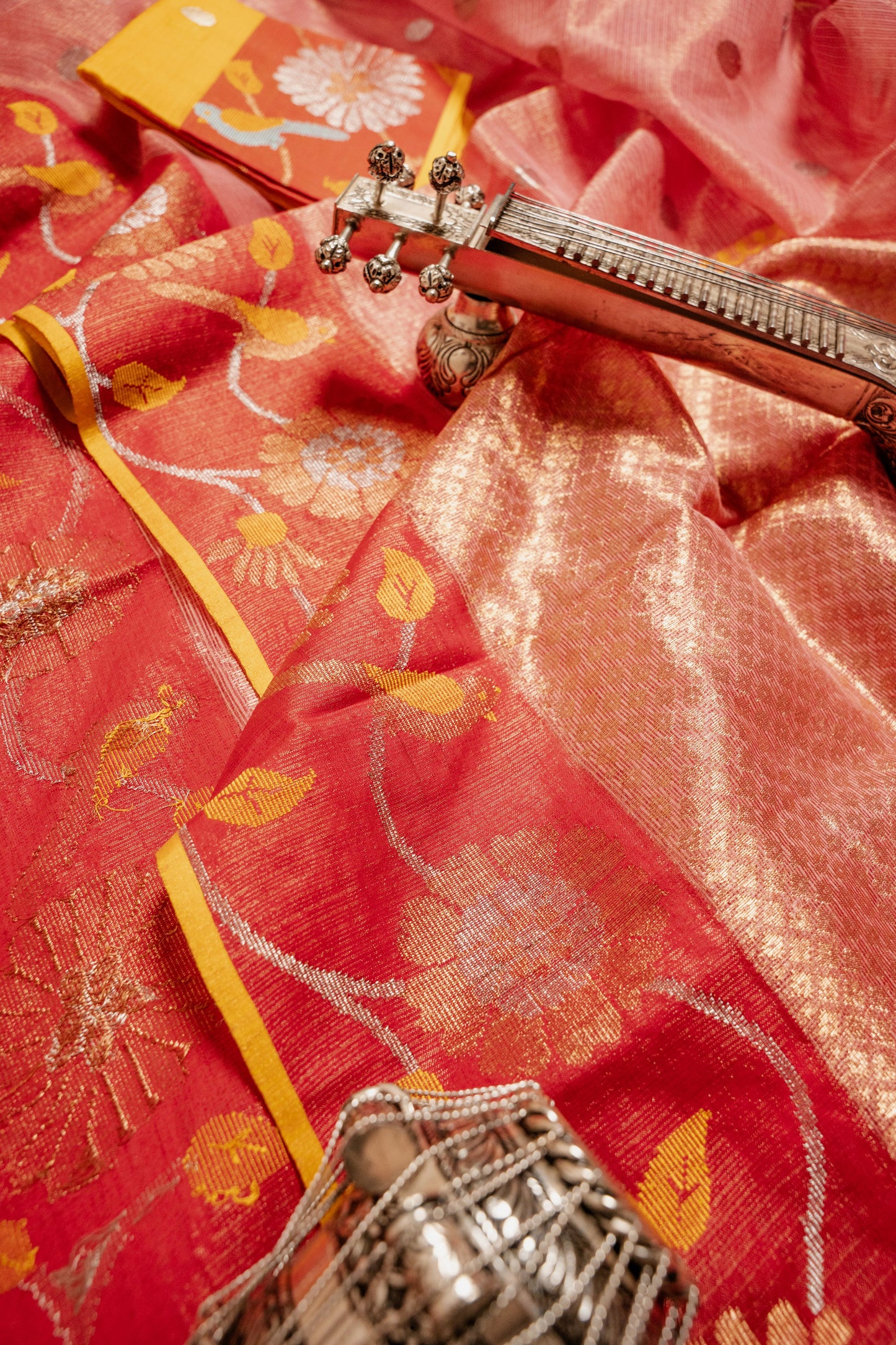Rose Tissue Kota with Red Paithani Border