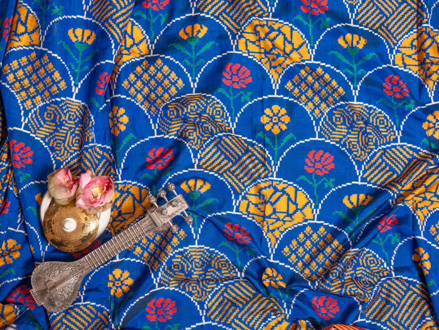 Royal Blue Yellow Ikat Patola Saree