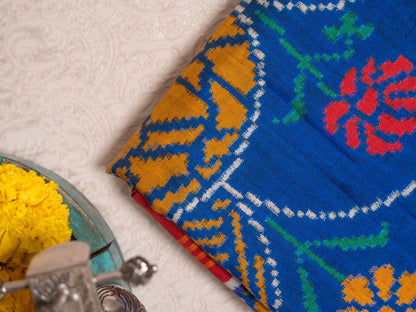 Royal Blue Yellow Ikat Patola Saree