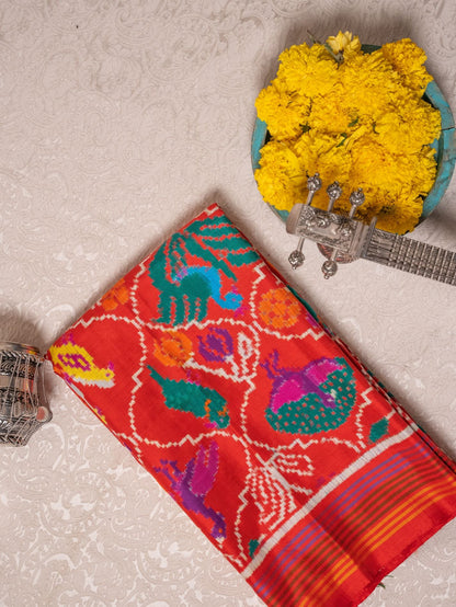 Red Multicolor Motif Patola Saree