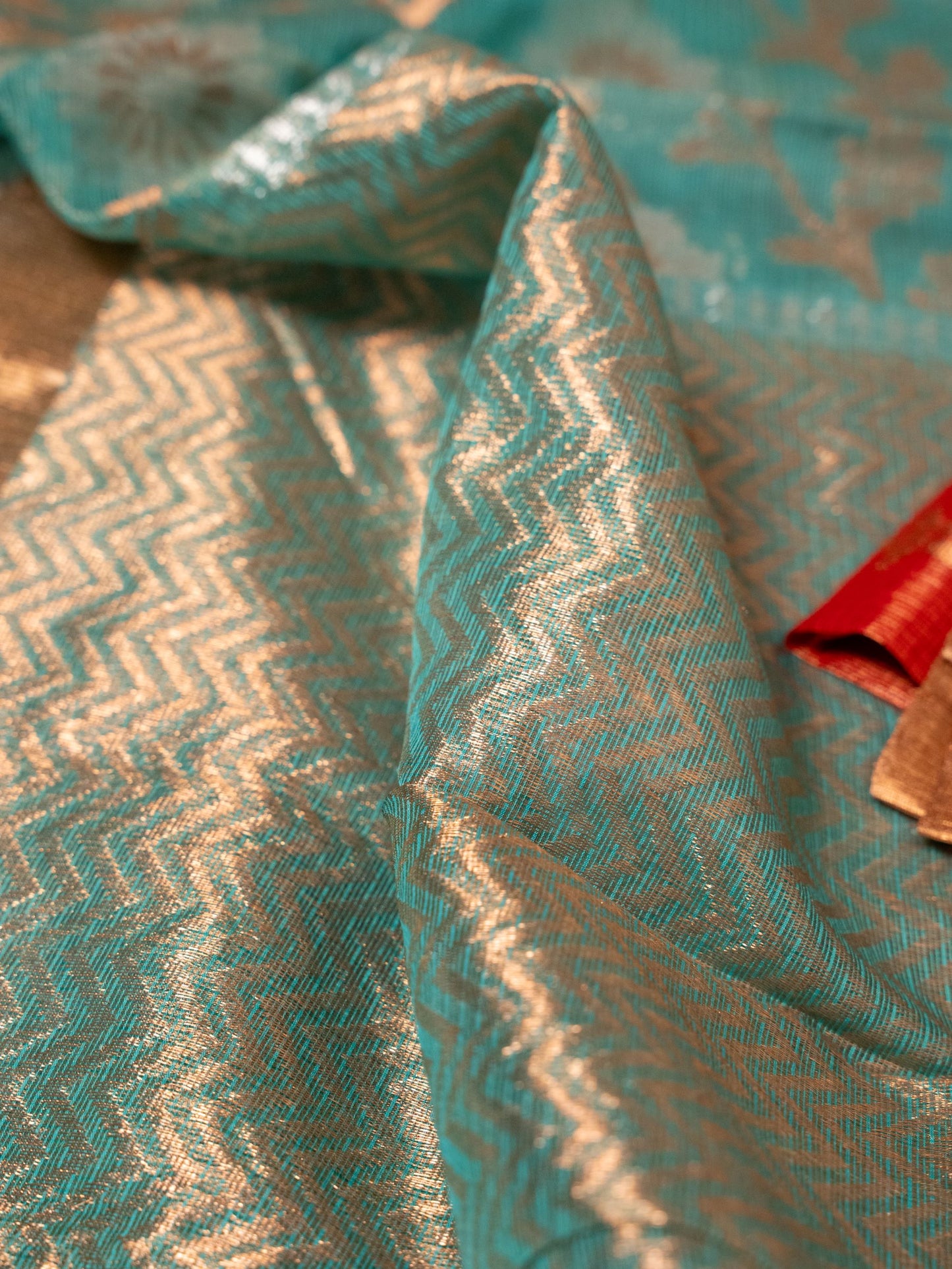 Seagreen Real Zari Tissue Kota Saree