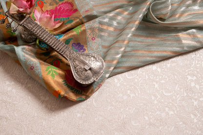 Sky Blue Real Zari Tissue Kota Saree with Lehariya Stripes & Paithani Border
