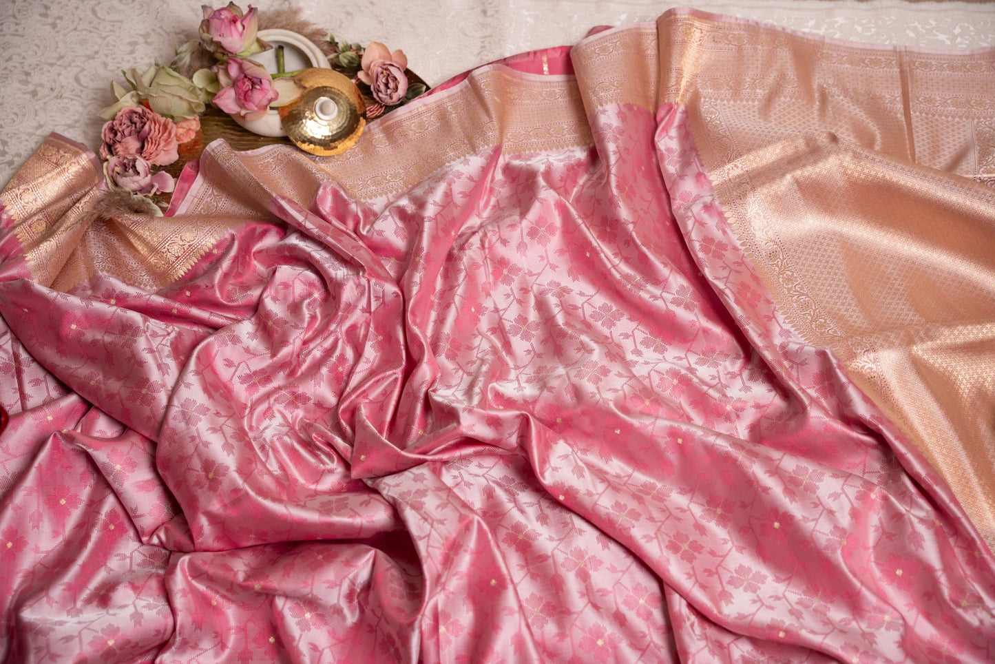 Pink Jamdani Pattern Mushru Silk Saree
