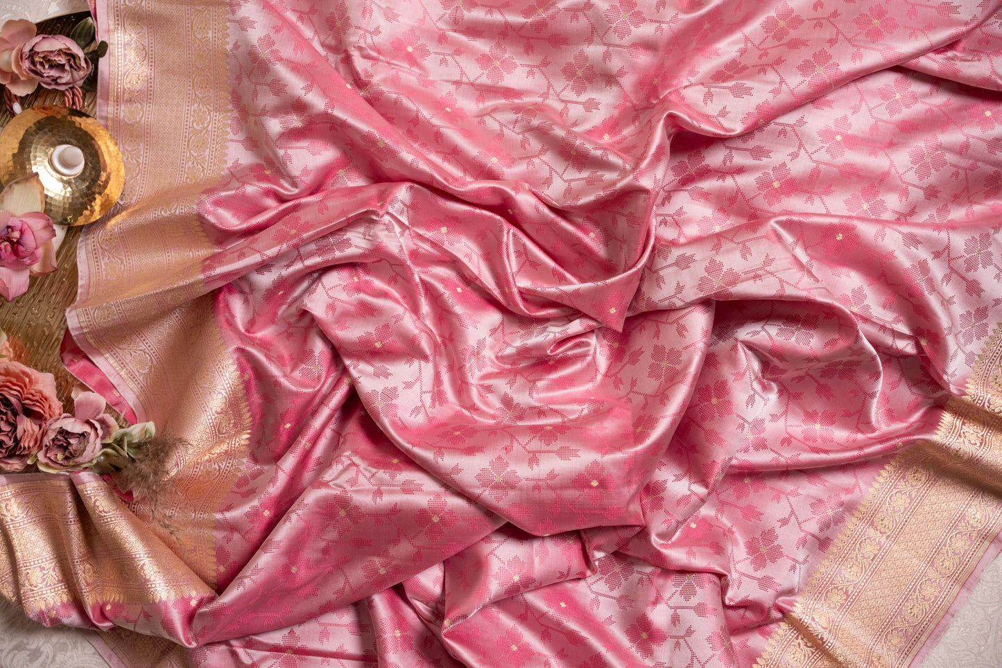 Pink Jamdani Pattern Mushru Silk Saree