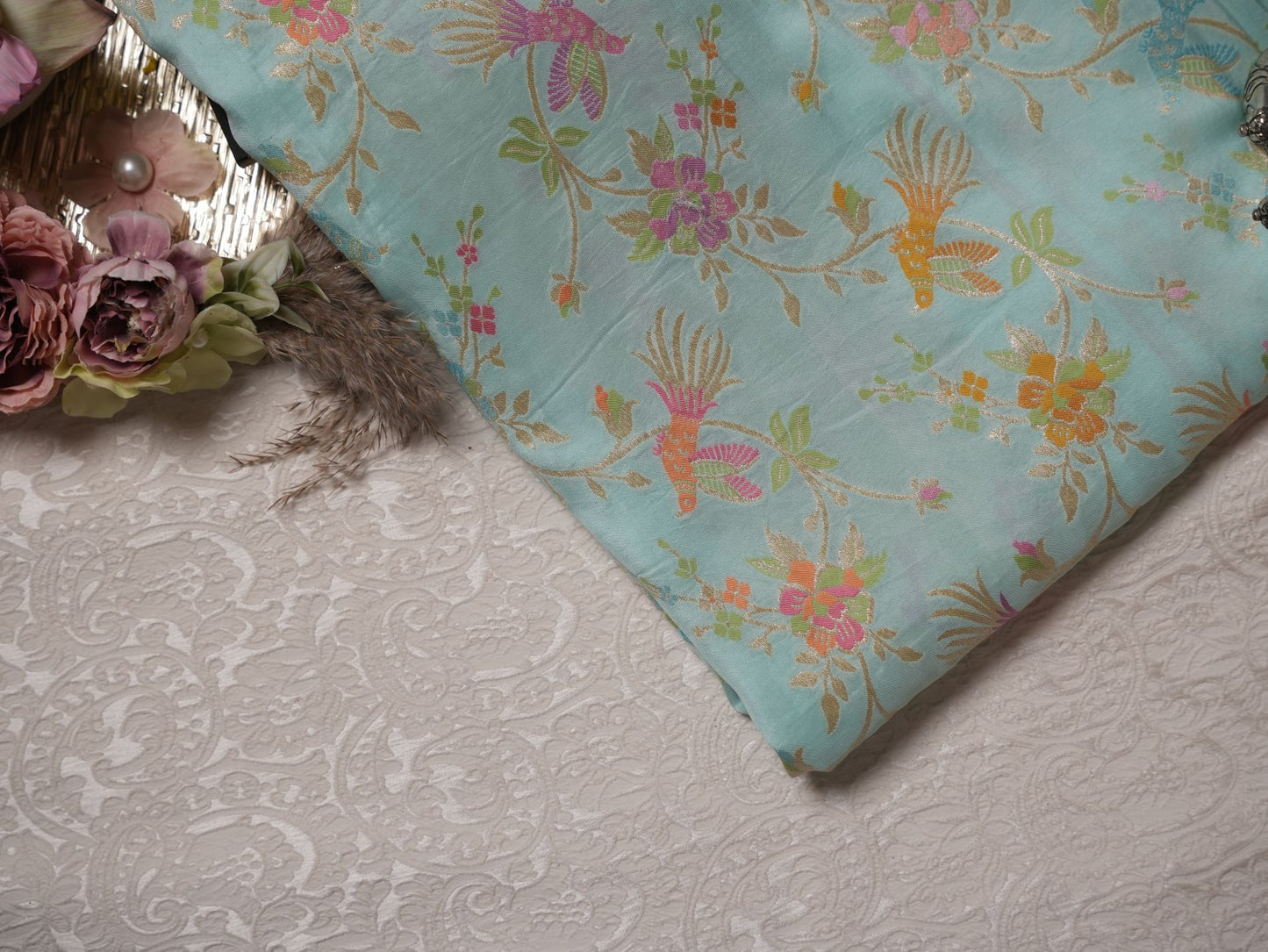 Sky-blue shikargha silk georgette