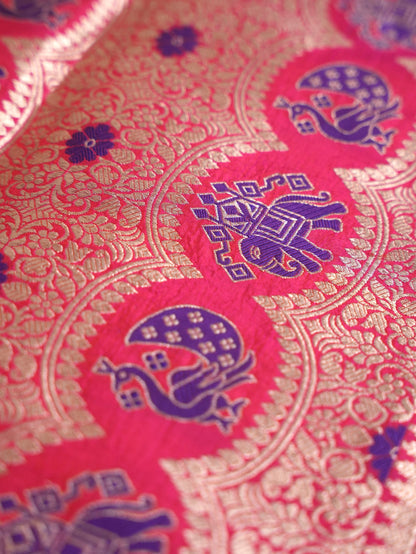 Rani Pink Elephant Motif Banarasi Saree