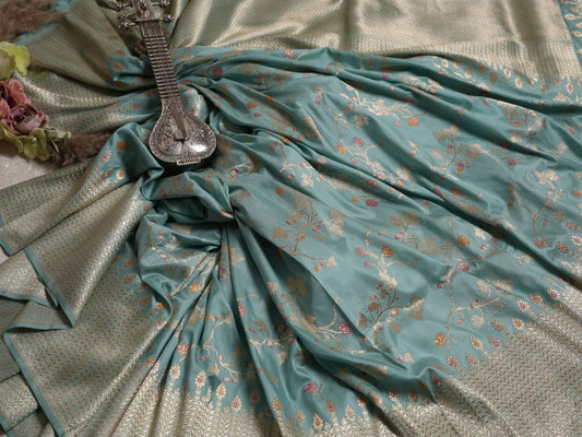 Blue banarasi silk jaal saree