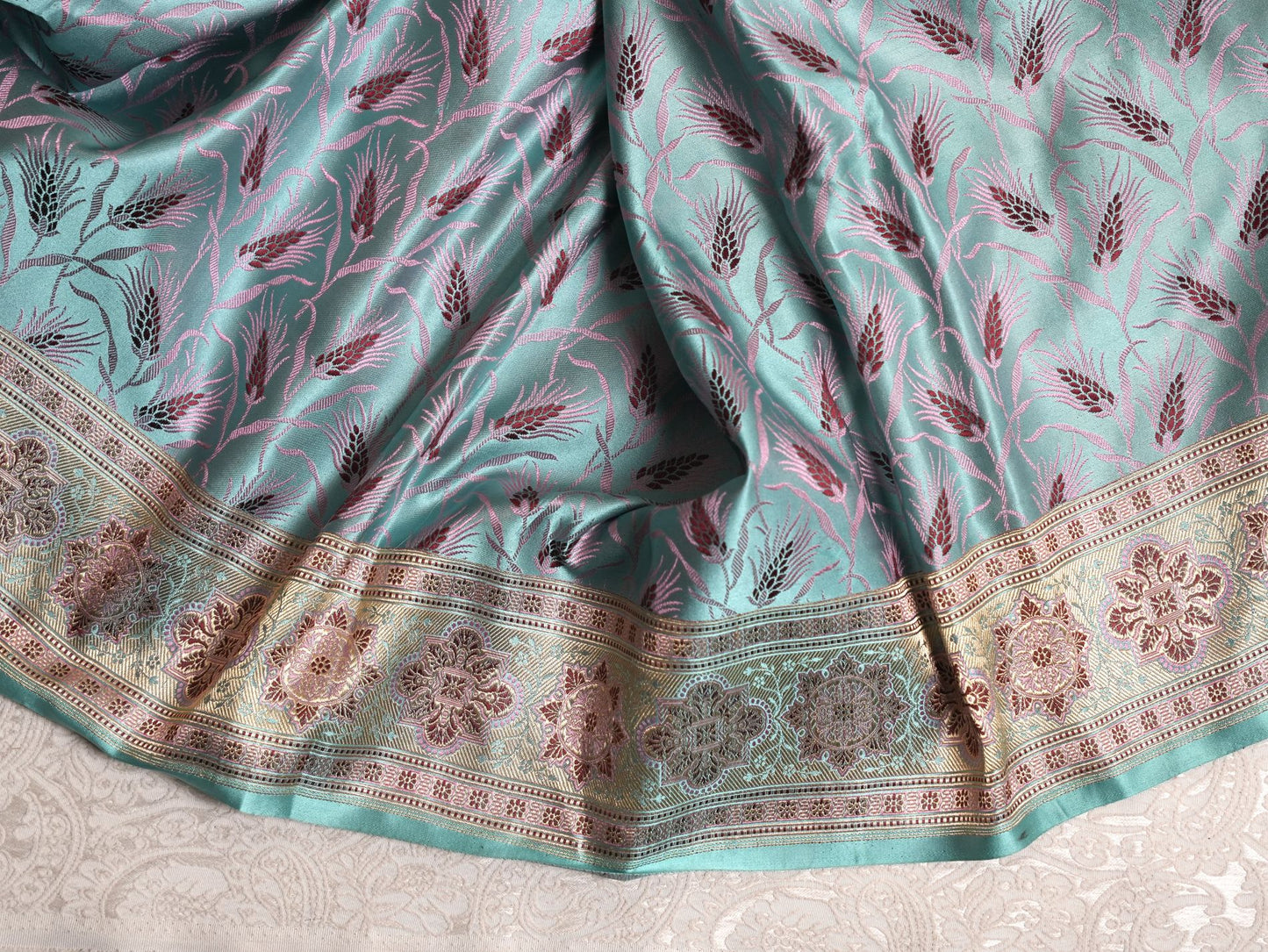Teal Blue Magenta Woven Saree
