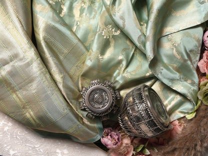 Mint Green Silver Zari Banarasi Saree