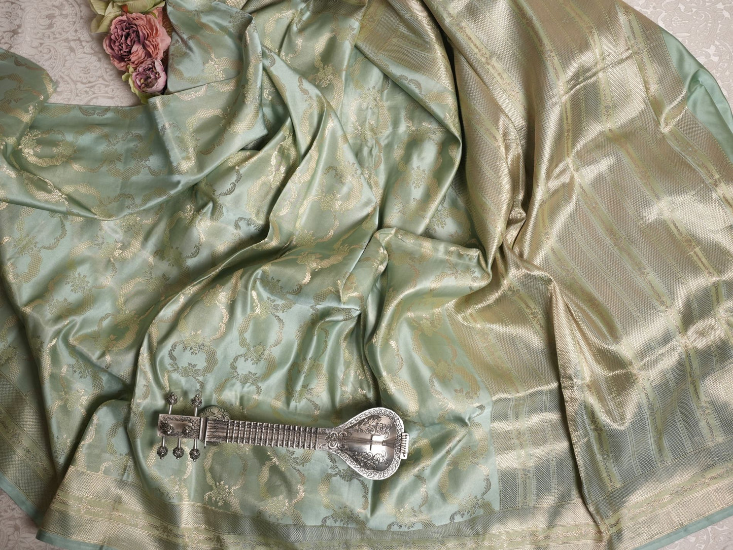 Mint Green Silver Zari Banarasi Saree