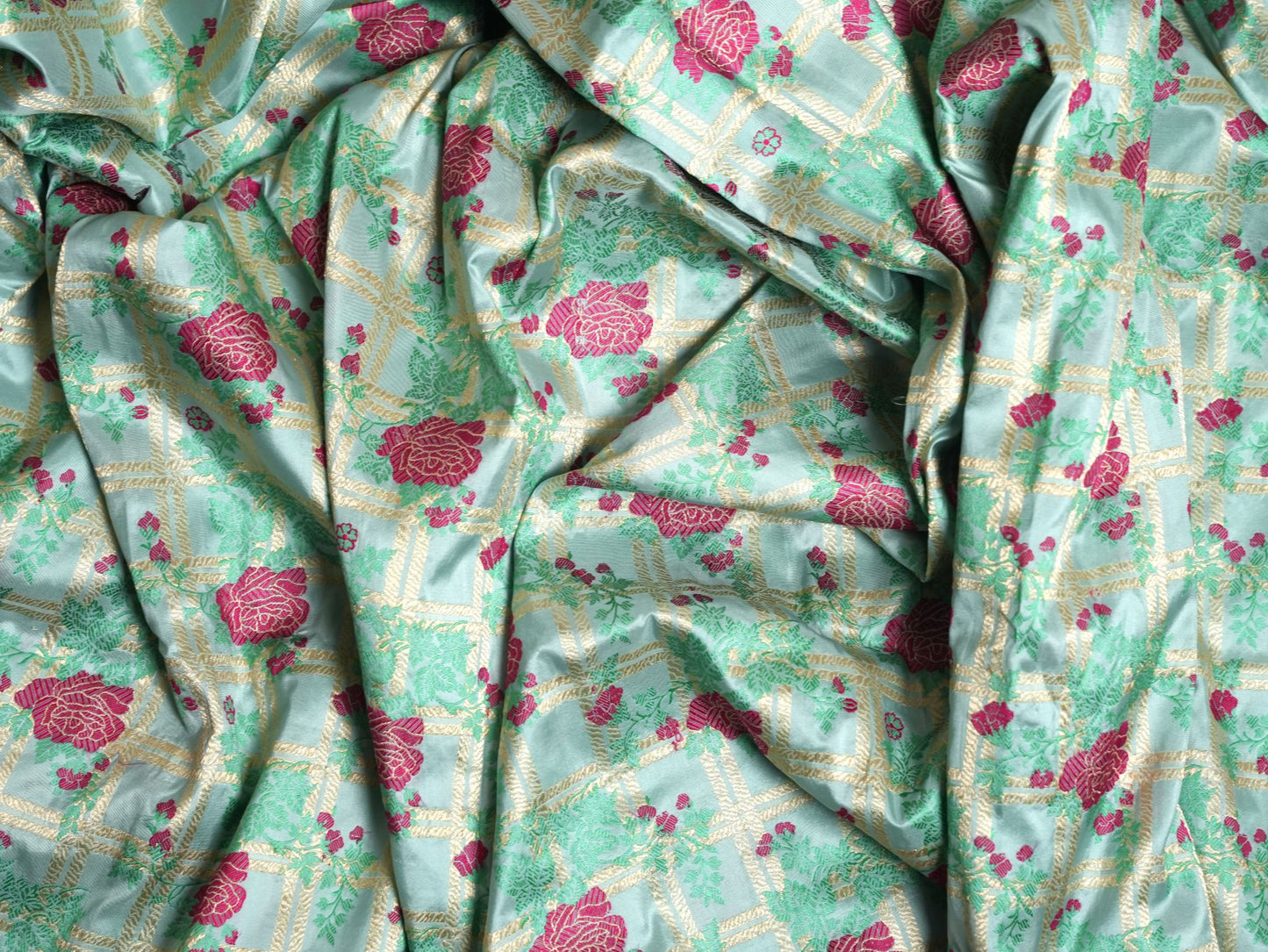 Aqua Blue Rose Motif Silk Saree