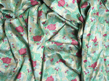 Aqua Blue Rose Motif Silk Saree