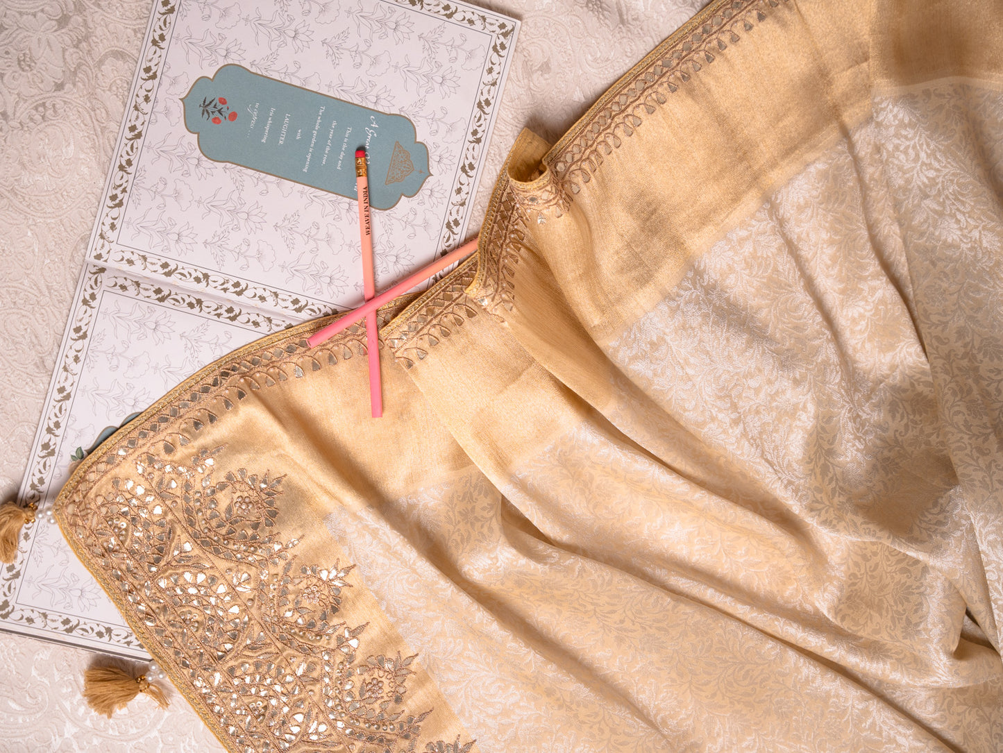 Ivory Ecru Kanjivaram with Tori Gota Embroidery