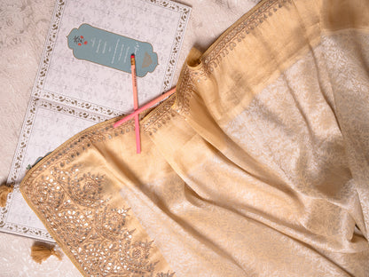 Ivory Ecru Kanjivaram with Tori Gota Embroidery