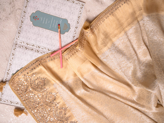 Ivory Ecru Kanjivaram with Tori Gota Embroidery