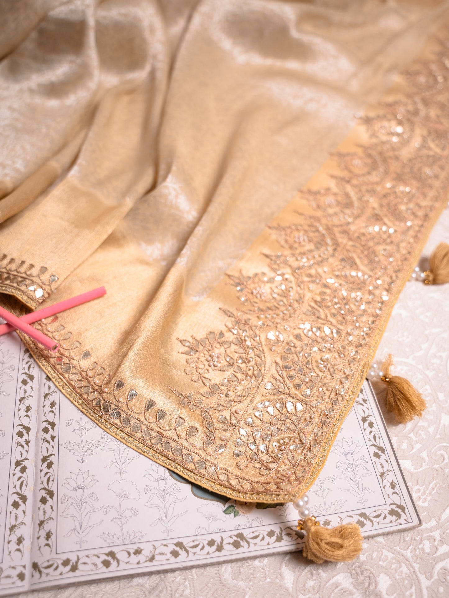 Ivory Ecru Kanjivaram with Tori Gota Embroidery