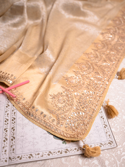Ivory Ecru Kanjivaram with Tori Gota Embroidery