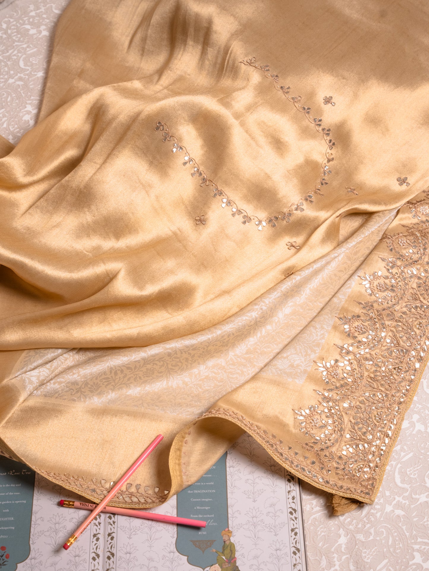 Ivory Ecru Kanjivaram with Tori Gota Embroidery
