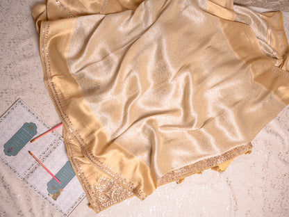 Ivory Ecru Kanjivaram with Tori Gota Embroidery