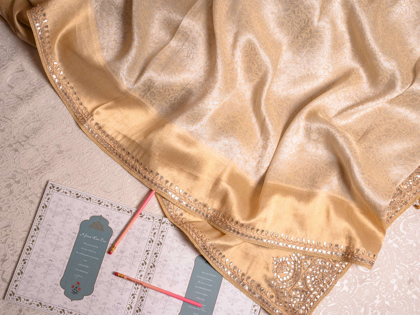 Ivory Ecru Kanjivaram with Tori Gota Embroidery