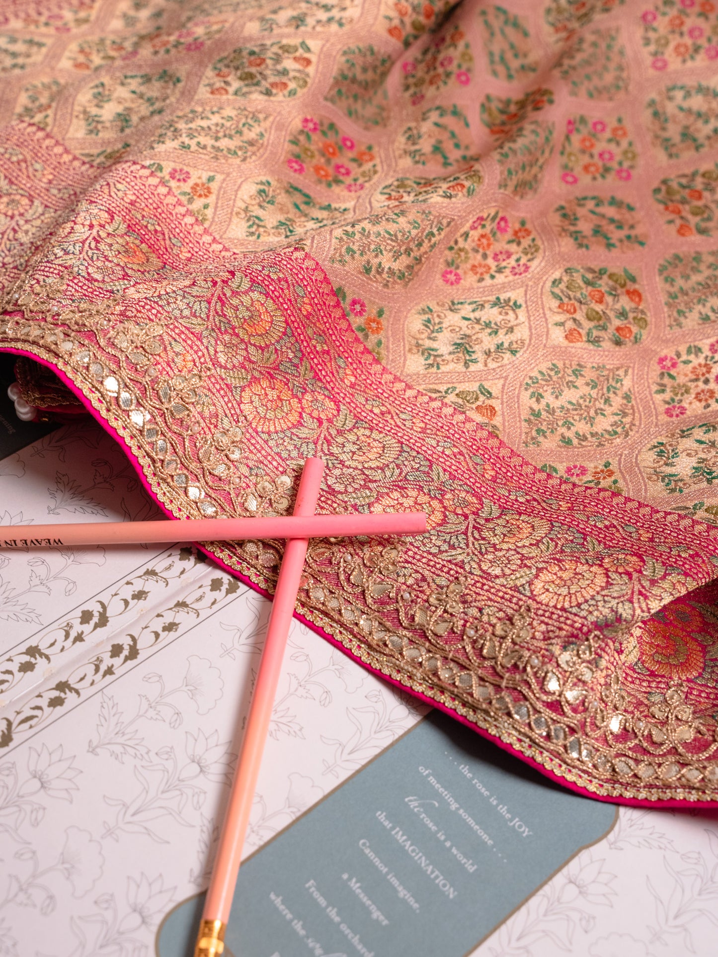 Blush Pink Tanchoi Silk Saree with Gota Work