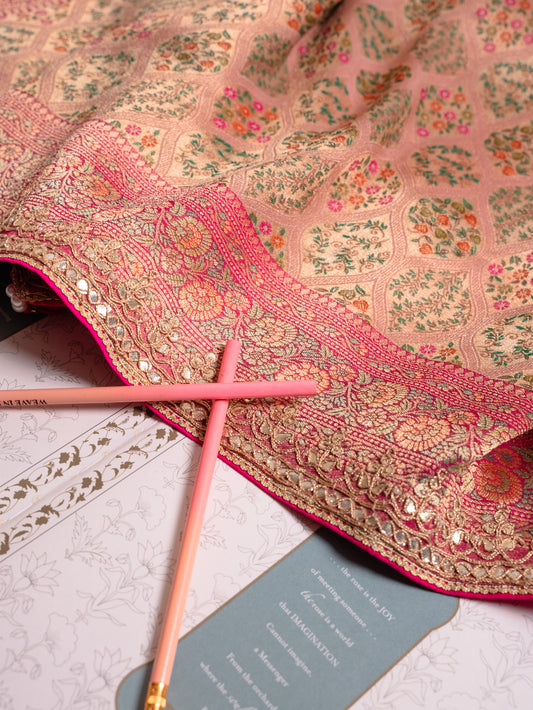 Blush Pink Tanchoi Silk Saree with Gota Work