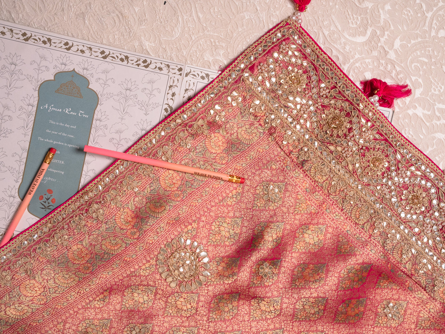 Blush Pink Tanchoi Silk Saree with Gota Work