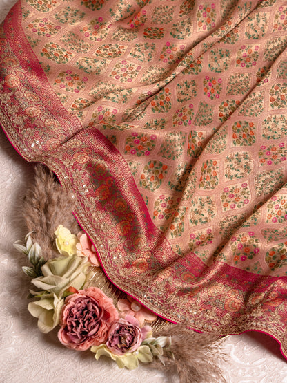 Blush Pink Tanchoi Silk Saree with Gota Work