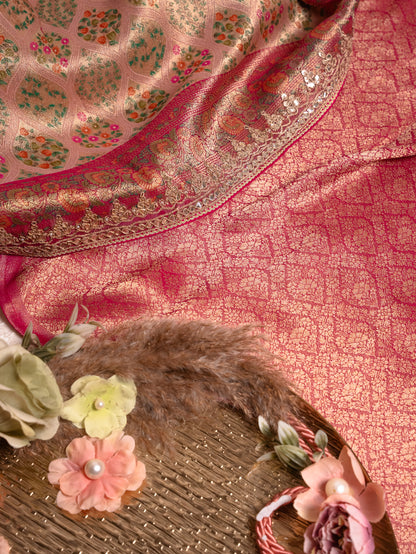Blush Pink Tanchoi Silk Saree with Gota Work