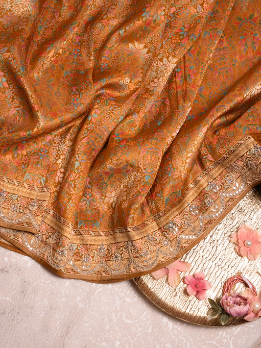 Golden Yellow Tanchoi Silk Saree with Gota Work