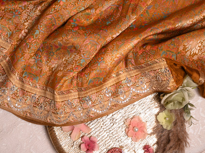 Golden Yellow Tanchoi Silk Saree with Gota Work