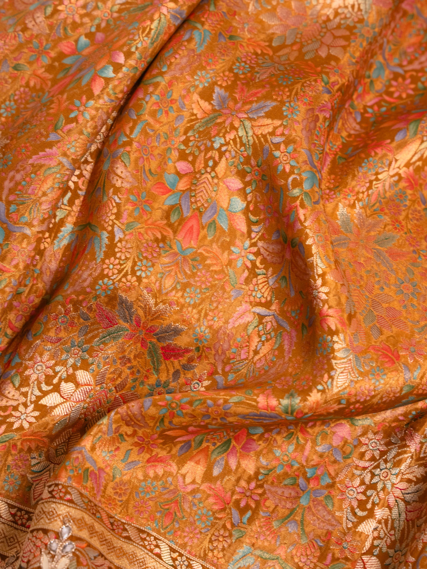 Golden Yellow Tanchoi Silk Saree with Gota Work
