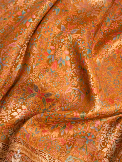 Golden Yellow Tanchoi Silk Saree with Gota Work