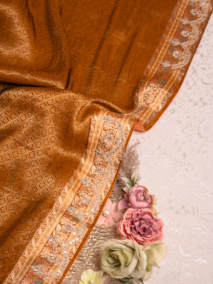 Golden Yellow Tanchoi Silk Saree with Gota Work
