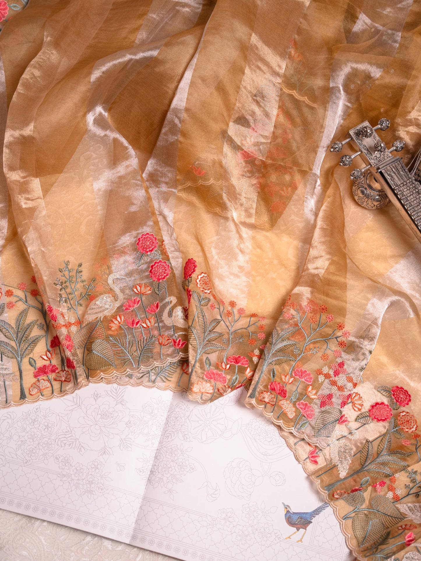 Sunlit Yellow Tissue Silk Saree with Embroidered Flamingo Border