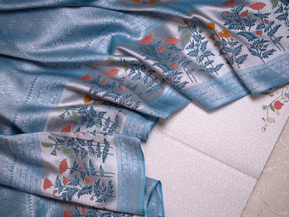 Sky Blue Tissue Georgette Saree with Paithani Border