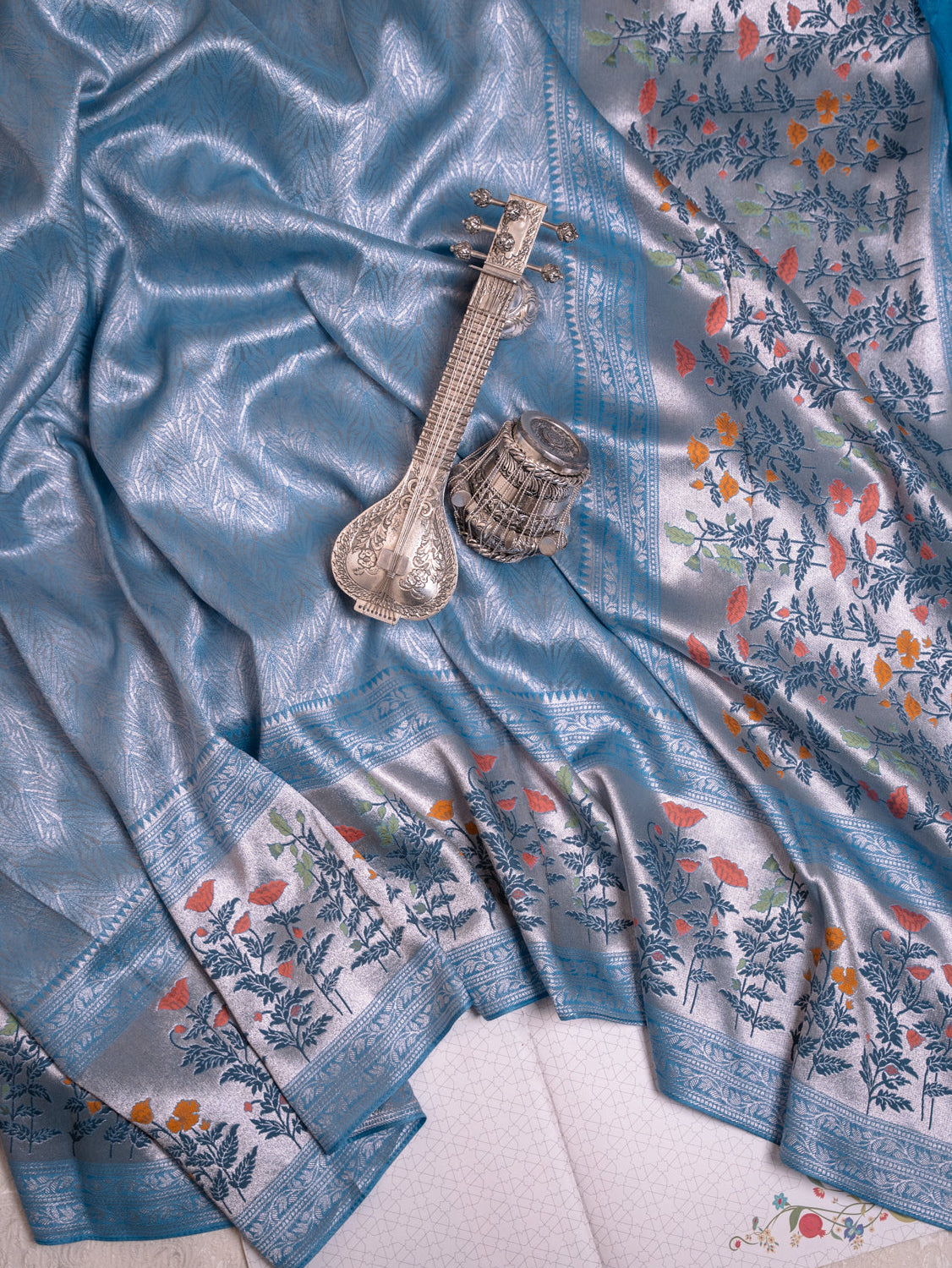 Sky Blue Tissue Georgette Saree with Paithani Border