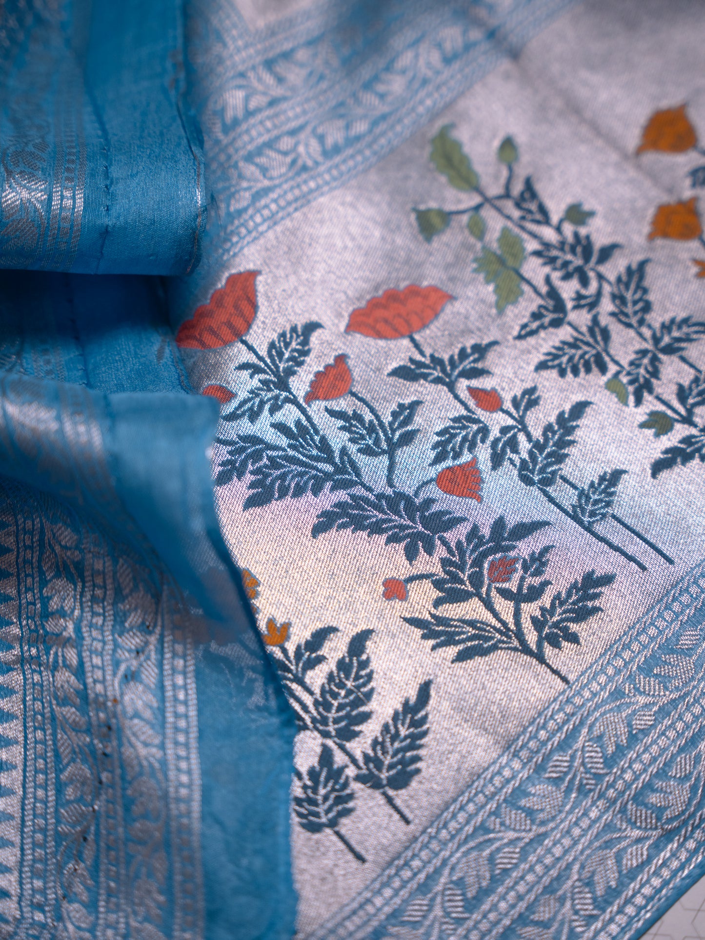 Sky Blue Tissue Georgette Saree with Paithani Border